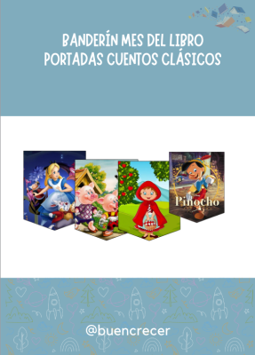 Banderín del Mes del Libro con portadas de cuentos clásicos